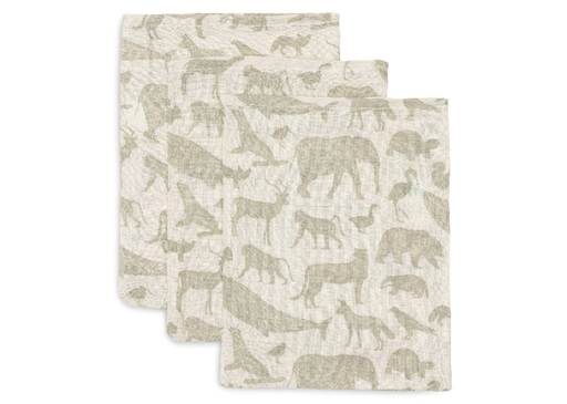 [471190] WASHANDJE, Animals olive green, groen/ ecru, all over print dieren, tetra, 3 stuks