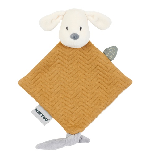 [452465] KNUFFELDOEK/DOUDOU, mini, Charlie, bruin ,Mini Doudou Dog Jacquard, caramel, hond , ao strepen motief, textiel, +0m, H28cm