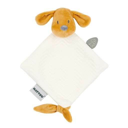 [452466] KNUFFELDOEK/DOUDOU, mini, Charlie, ecru, Mini Doudou Dog Jacquard, vanilla, hond, ao strepen motief, textiel, +0m, H:28cm