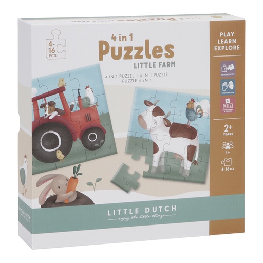 [470308] Little Dutch | Puzzel Little Farm 4in1 Boerderij Karton +24M