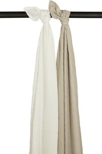 [461474] TETRA DOEK, 120x120cm, offwhite/sand, bruin/ecru, uni, deken/wikkeldeken, 2 stuk(s), Pre-washed