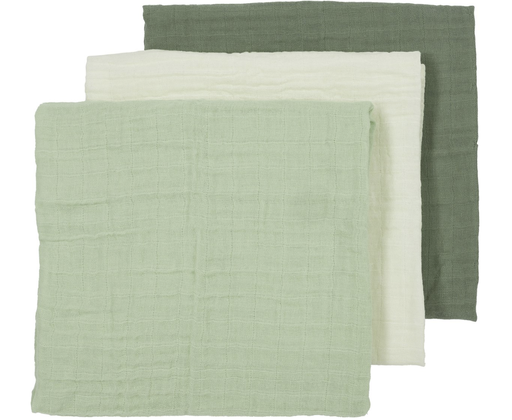 [461478] TETRA DOEK, 70x70cm, offwhite/soft green/forest green, uni, handdoek/ luierdoek, 3 stuk(s), Pre-washed