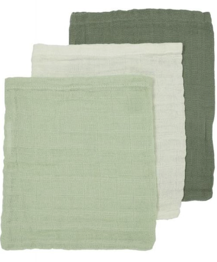 [461484] WASHANDJE, offwhite/soft green/forest green, groen/ecru, uni, tetra, 3 stuk(s), Pre-washed