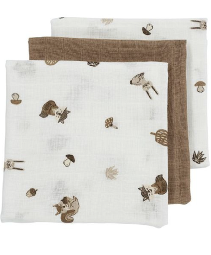 [472357] TETRA DOEK, 70x70cm, Forest Animals toffee, bruin/ecru, aop bosdieren/ uni, handdoek/luierdoek, 3 stuks