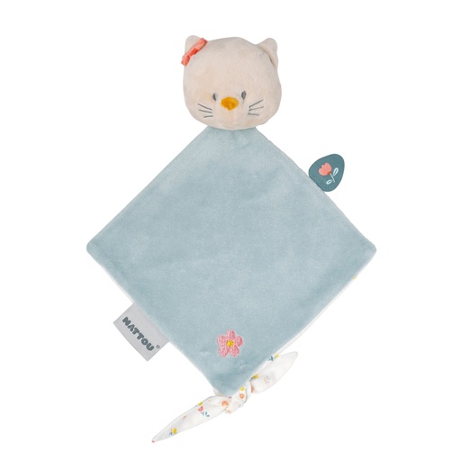 [477606] KNUFFELDOEK / DOUDOU, H30 cm, Mini Doudou Lana the cat, Mila, Lana & Zoe, dusty blauw, kat, vanaf 0M, 2023