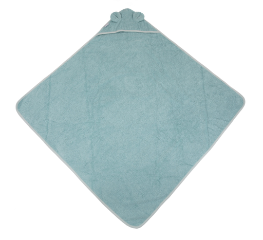 [381271] BADCAPE, B-Bathcape Ecological Sponge, bear blue/green, groen/blauw, uni, appl berenoortjes, badstof, 90x90cm