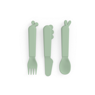 [430256] LEPEL/VORK/MES, 3 delig, Kiddish Cutlery Set, Deer Friends, green, groen, uni, bestek, 2024