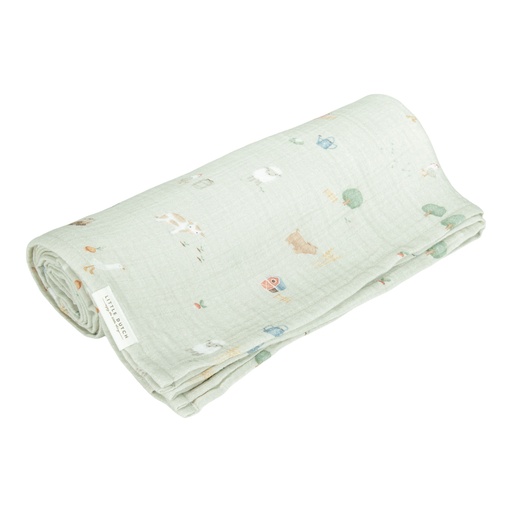 [469912] TETRA DOEK, 120x120cm, swaddle, little farm, nougat/ecru, boerderijdieren, deken/wikkeldeken