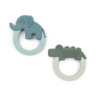 [430947] BIJTRING, Teether 2-pack, Deer Friends, green/ blue, groen/blauw, siliconen, vanaf 0 maand, 2 stuk(s), 2024