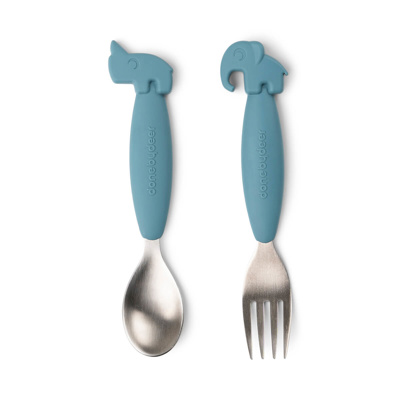 [456623] LEPEL/VORK, 2 delig, Easy-Grip Spoon And Fork Set, Deer Friends, blue, blauw, uni, van 12 maand, bestek, 2024