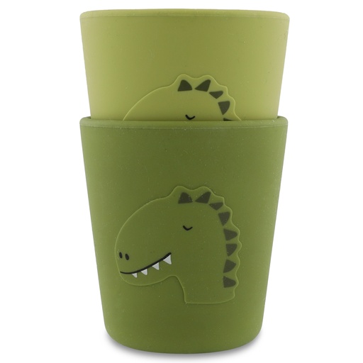 [485542] DRINKBEKER, Cups 2-pack, Mr. dino, groen, kop dino, siliconen, per 2 