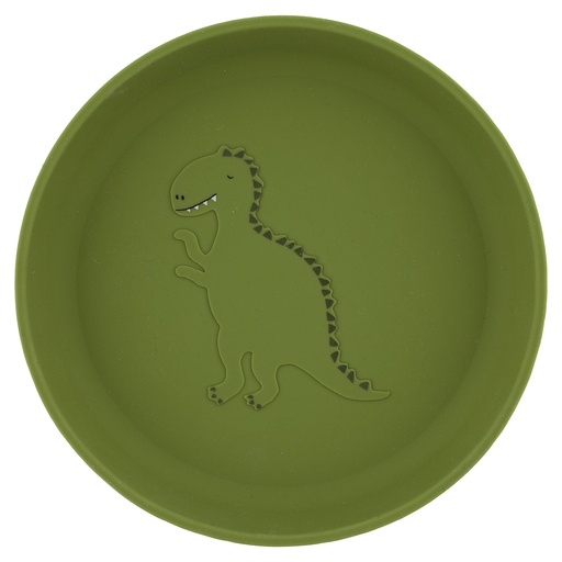 [485535] PLAT BORD, Plate, Mr. dino, rond, groen, kop dino, siliconen, per stuk