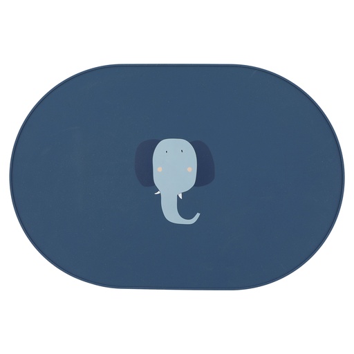 [485565] PLACEMAT, Elephant mealtime, blauw, kop olifant, ovaal, siliconen, water afwerend, 1 stuk