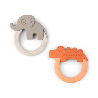 [456694] BIJTRING, Teether 2-pack, Deer Friends, papaya/ sand, oranje/ecru, siliconen, vanaf 0 maand,2 stuk(s), 2024