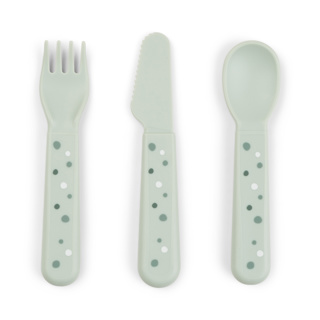 [472306] Done By Deer | LEPEL/VORK/MES, 3 delig, Foodie Cutlery Set, Happy Dots, green, groen, all over print stippen, bestek, 24