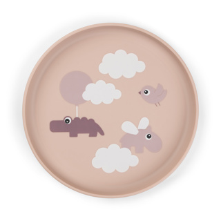 [472307] PLAT BORD, Foodie Plate, Happy Clouds, powder, rond, roze, print dieren en wolkjes, PP, 1 stuk, bord, 2024