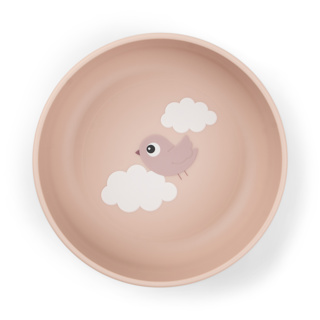 [472310] Done By Deer | KOM, Foodie Bowl, Happy Clouds, powder, rond, roze, print vogel en wolkjes, PP, 1 stuk, bord, 24