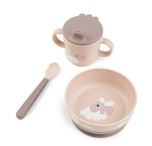 [478056] EETSET, Foodie First Meal Set, Happy Clouds, powder, roze, dierenprint, PP, 3 delig:, kom, lepel, drinkbeker, 2024