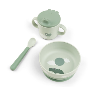 [478059] EETSET, Foodie First Meal Set, Happy Clouds, green, groen, dierenprint, PP, 3 delig:, kom, lepel, drinkbeker, 2024