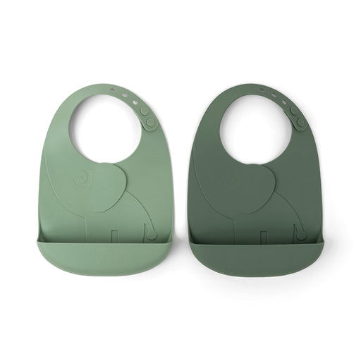 [408669] SLABBETJE, Peekaboo Bib 2-Pack, Elphee, green, drukknopensl., silic., 19x27cm, kruimelv., waterdicht, 2 stuk(s), 2024