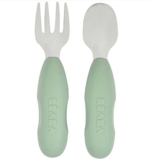 [485689] Beaba | Bestek Lepel/Vork  Sage Green