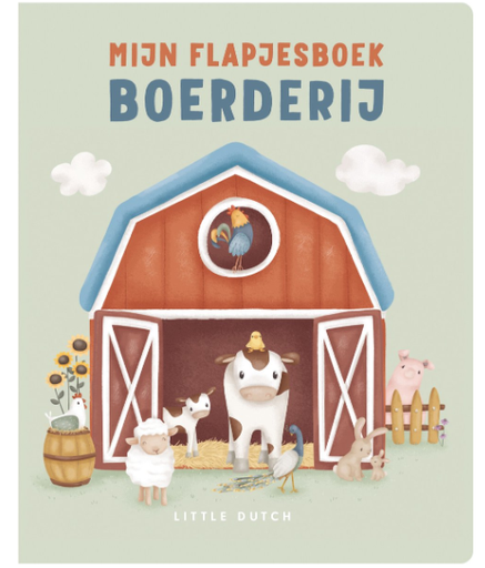 [483355] LEESBOEK, Mijn Flapjesboek-Boerderij, Little Dutch, groen, stal met boerderijdieren