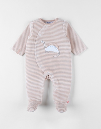 Noukies | Pyjama Smart Dino Velours Wit/Beige Gestreept