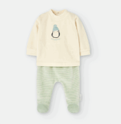 Waterlemon | Pyjama 2-delig Pinguin Ecru green