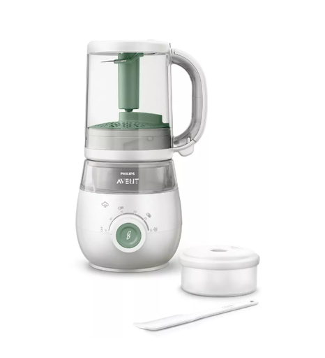 [538437] Avent | STOOMKOKER, 4 in 1 gezonde babyvoeding maker, stomen|mixen|ontdooien|opwarmen, inh. 1000 ml, potje 120 ml, Wit-groen