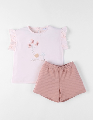 Noukies | Pyjama Sweet Elephant Jersey T-Shirt Korte Mouw en Short Roze