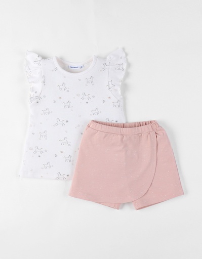 Noukies | Pyjama Lovely Horse Jersey T-Shirt en Short Wit/Roze