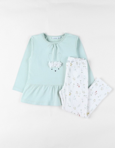 Noukies | Pyjama Pretty Flowers Jersey T-Shirt Lange Mouw en Broek Aqua