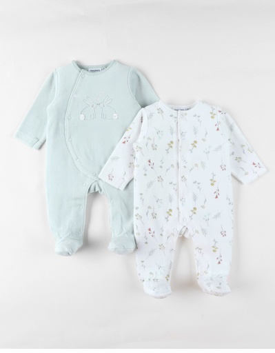 Noukies | Pyjama Pretty Flowers Velours 2-pack Aqua/Wit