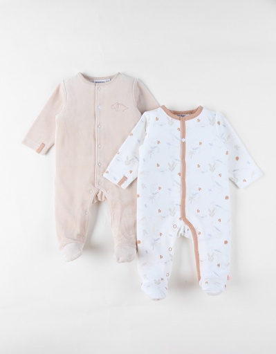 Noukies | Pyjama Funny Dino Velours Beige/Wit 2-pack