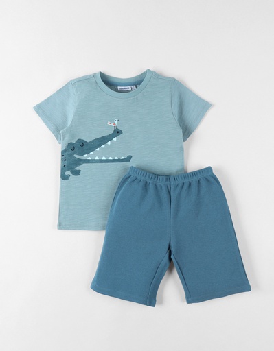 Noukies | Pyjama Little Croco Jersey T-Shirt Korte Mouw en Short Blauw