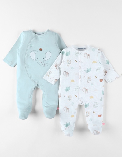 Noukies | Pyjama Crazy Safari Groen/Wit 2-pack