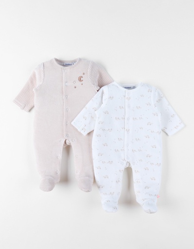 Noukies | Pyjama Newborn Velours Maan All Over Schildpad Beige/Wit