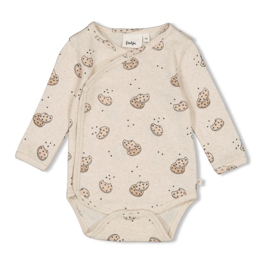 Feetje | Romper Cute Cookie Lange Mouwen Wikkelromper Rib All over Koekjes Ecru