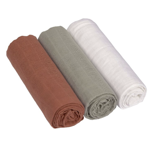 [408630] TETRA DOEK, 85x85cm, L, Muslin rust/ olive/milky, Swaddle & Burp Blanket L, uni, 3 stuk(s)