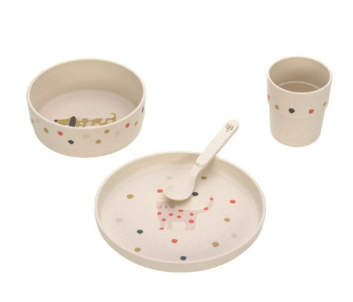 [451462] EETSET, Dish Set, Little Little Mateys spicey orange, PP/Cellulose, 4 delig: plat bord, kom, lepel, drinkbeker, 2023