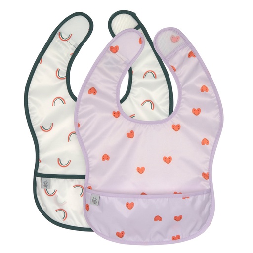 [474190] Laessig | Slabbetje Lightweight Bib Happy Rascals Heart Lavender Mt Kruimelvanger Waterdicht 2-pack 26x38cm