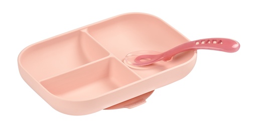 [386743] EETSET, Siliconen Maaltijdset, roos, roze, uni, silicone, 2 delig: plat bord, lepel, 2020