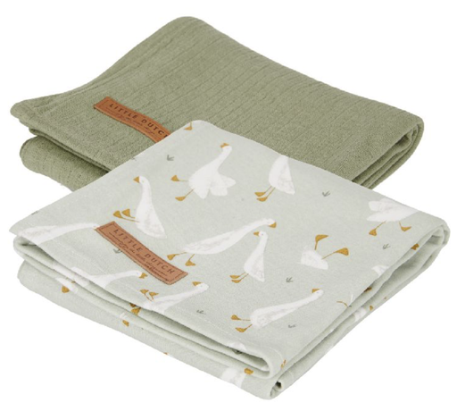 [410261] Little Dutch | Tetra Doek Pure Olive/Little Goose 70x70cm 2st