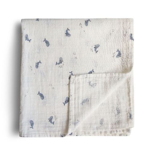 [466463] TETRA DOEK, 120x120cm, whales, blauw/ecru, Swaddle, all over walvis print, deken/wikkeldeken, 1 stuk(s)