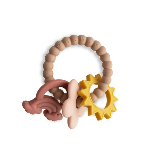 [477389] Mushie | Bijtring Teether Ring Nature Siliconen  geel/roze/ecru +3M