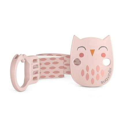 [454955] FOPSPEENKETTING, owl pink, roze, lint polyester met clip in kunststof, koord, vr fopspeen met ring, Bonhomia