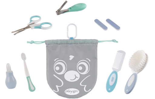 [459247] VERZORGINGSSET, 7-delig, Gentle touch baby care set, etui, borstel/nagelsch/ kam/nagelkn/nagelvijl/tandenb/neuspomp