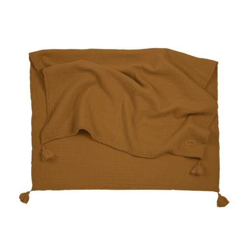 [483480] DEKEN, 65x100cm, Wabi-Sabi, Washed Double Muslin Blanket, golden brown, bruin, uni/uni, sierkwastjes, katoen